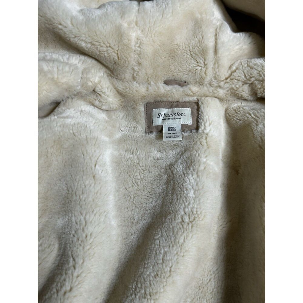 St. John's Bay Washable Size Large Suede Jacket With Faux Fur Lining & Hood Sz L - Picture 6 of 8